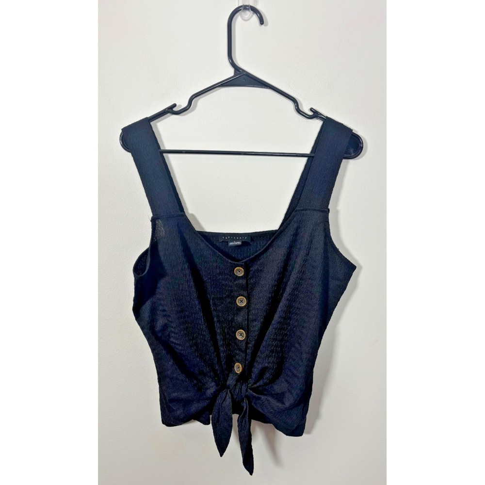 Sanctuary Black Cropped Tank Blouse Size Large Buttons Tie-front